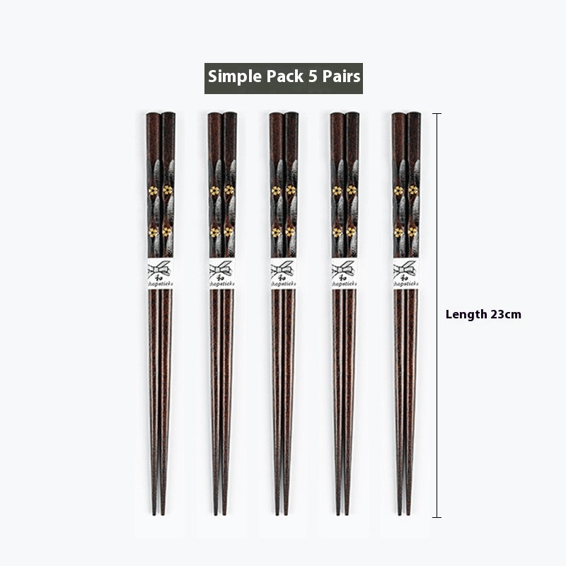 Solid Wood Chopsticks Set - Creative Golden Flower Retro Non-Slip Kitchenware