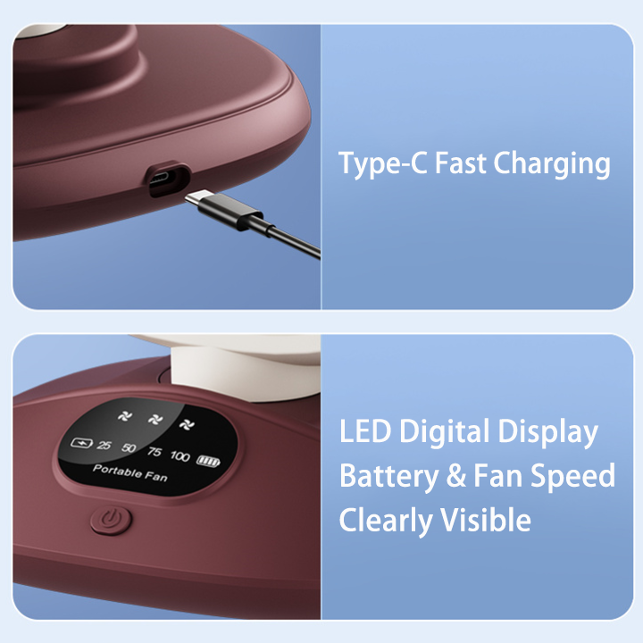 2400mAh Desktop Fan with Adjustable Speed and Tilt for Home Office