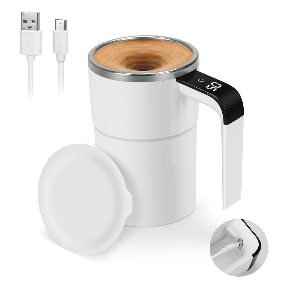 12oz Self Stirring Mug with LED Temperature Display - White