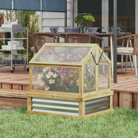 Raised Garden Bed with Polycarbonate Greenhouse - Wooden Cold Frame 35.5x31.5x36 Natural