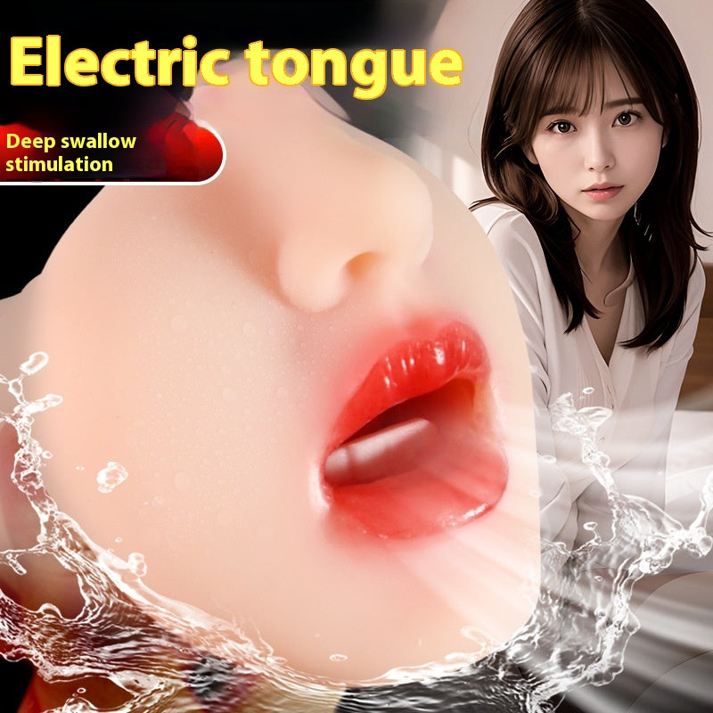 Adult Male Masturbator Toy with Electric Tongue Vibration - Reverse Mold