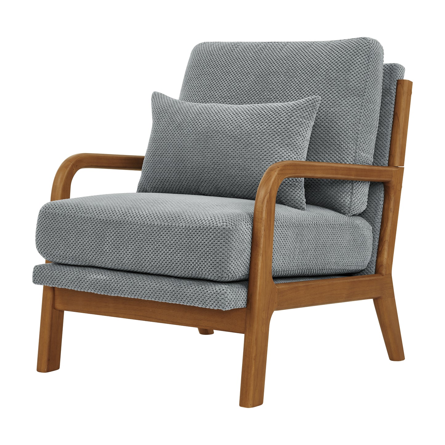 Mid-Century Modern Wooden Lounge Chair - Light Gray Upholstery