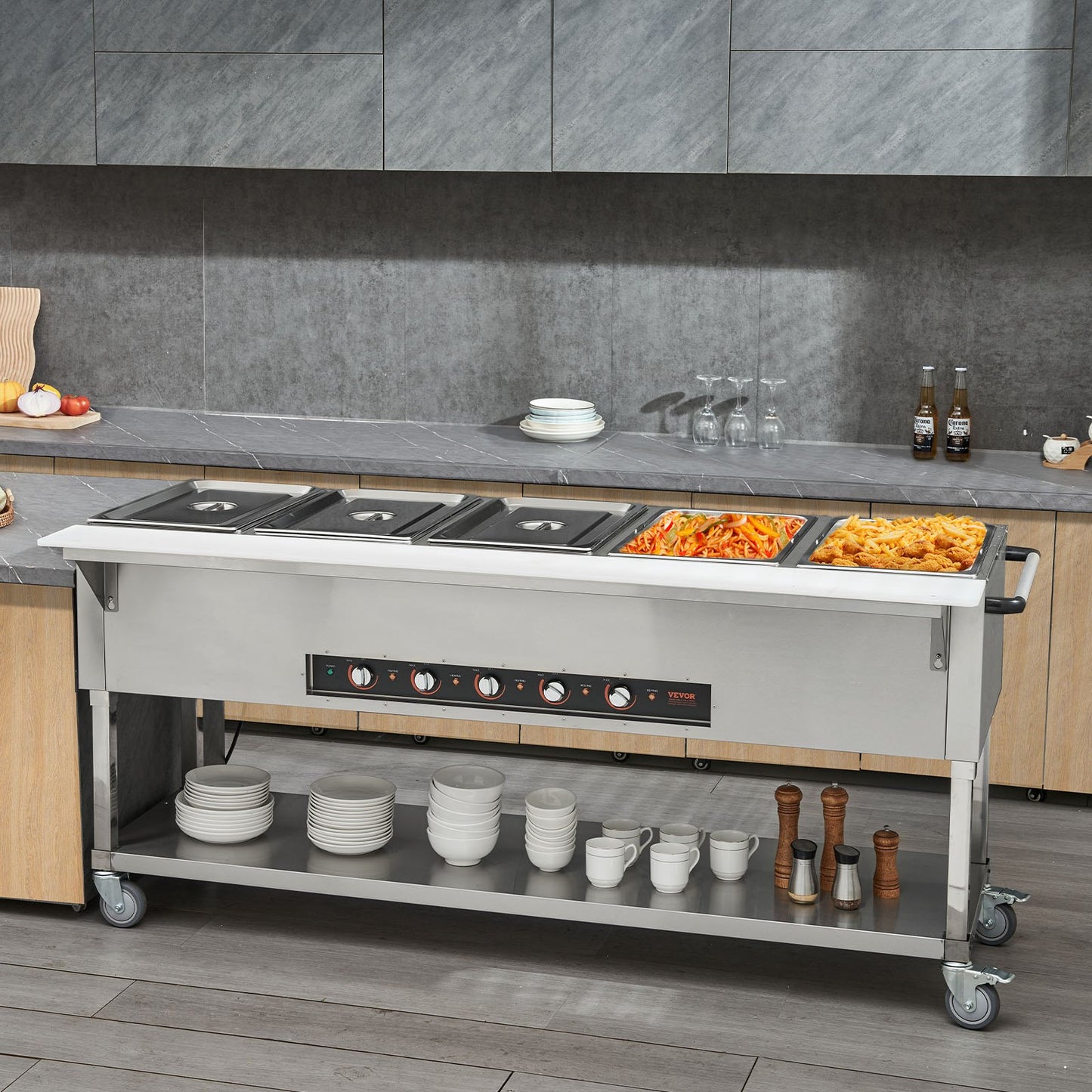 Commercial Food Warmer 5 Pan Electric Steam Table 3750W Stainless Steel Catering Equipment