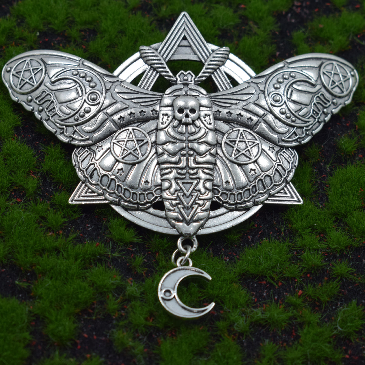Retro Gothic Moth and Moon Hairpin