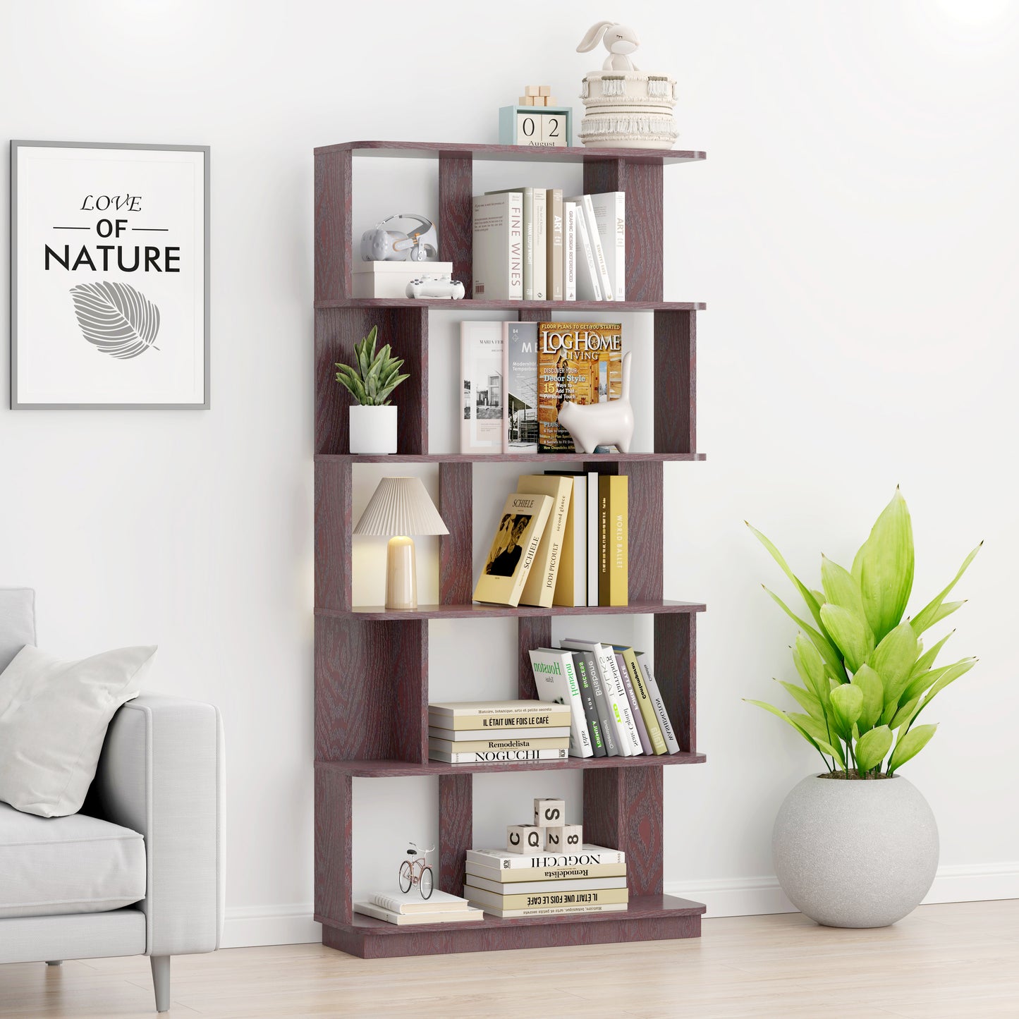 31.5L X 64.56 H Free Combination Bookshelf Modern 5-Tier Open Storage