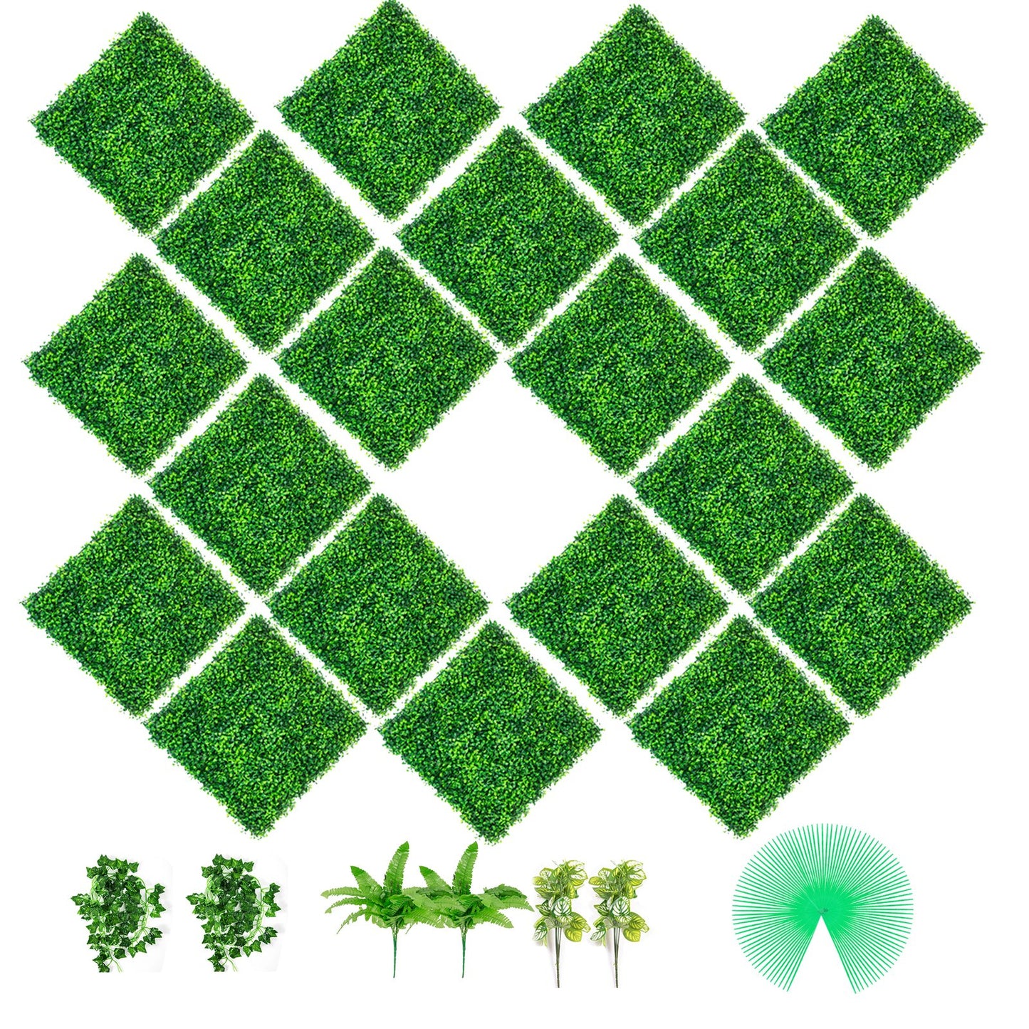 Artificial Boxwood Hedge Wall Panels 20 pcs 20x20 Inches Privacy Fence Outdoor Indoor