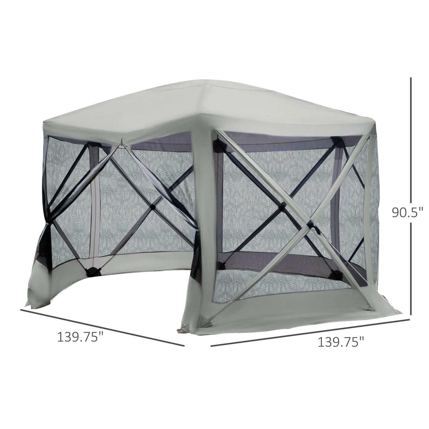 12x12 Hexagon Pop Up Party Tent with Mesh Walls - Beige