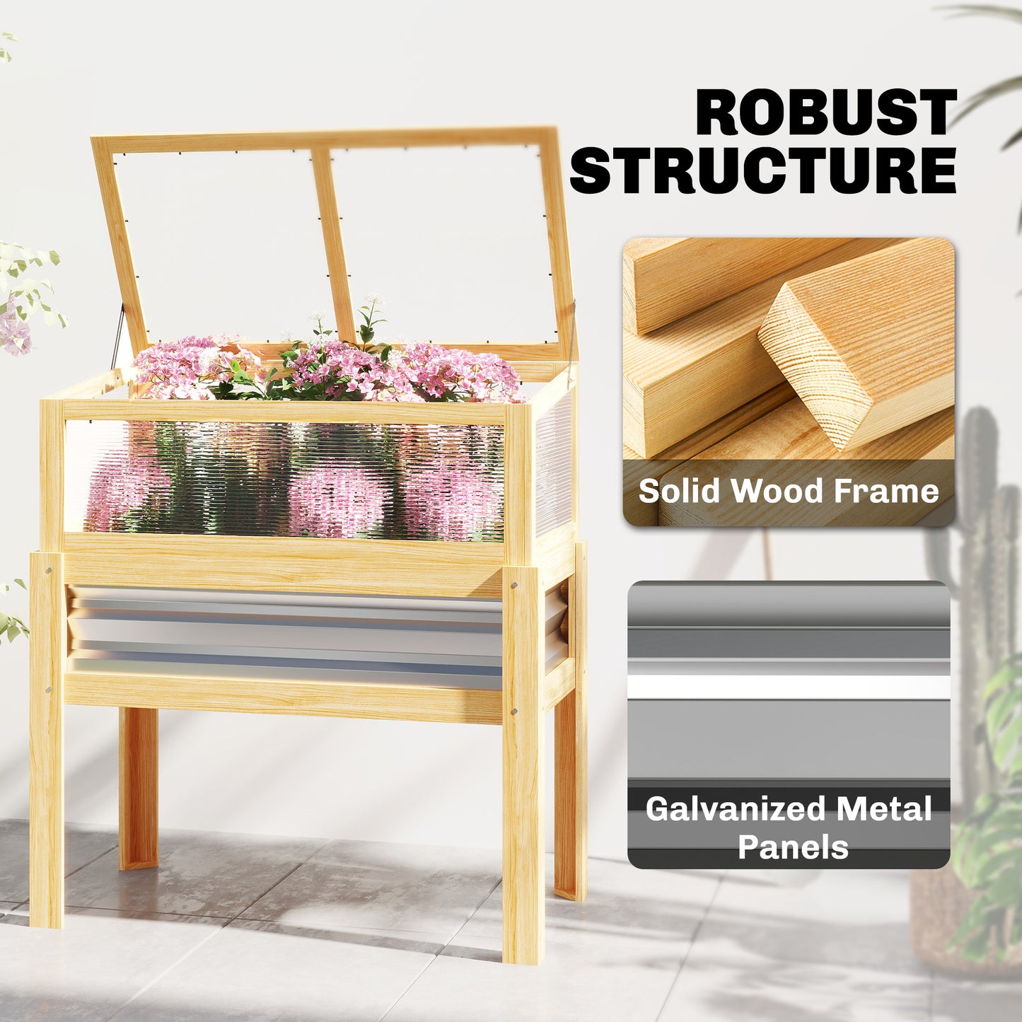 Raised Garden Bed with Mini Greenhouse - Elevated Planter Box for Flowers and Vegetables