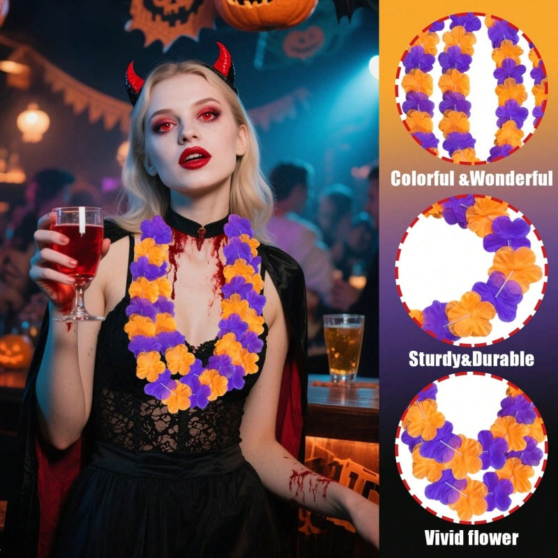 24-Pack Halloween Flower Chains - Orange, Purple, Black Garlands
