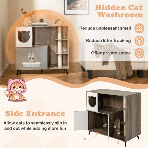 Multifunctional Cat Furniture with Scratching Posts, Privacy Enclosure & Storage