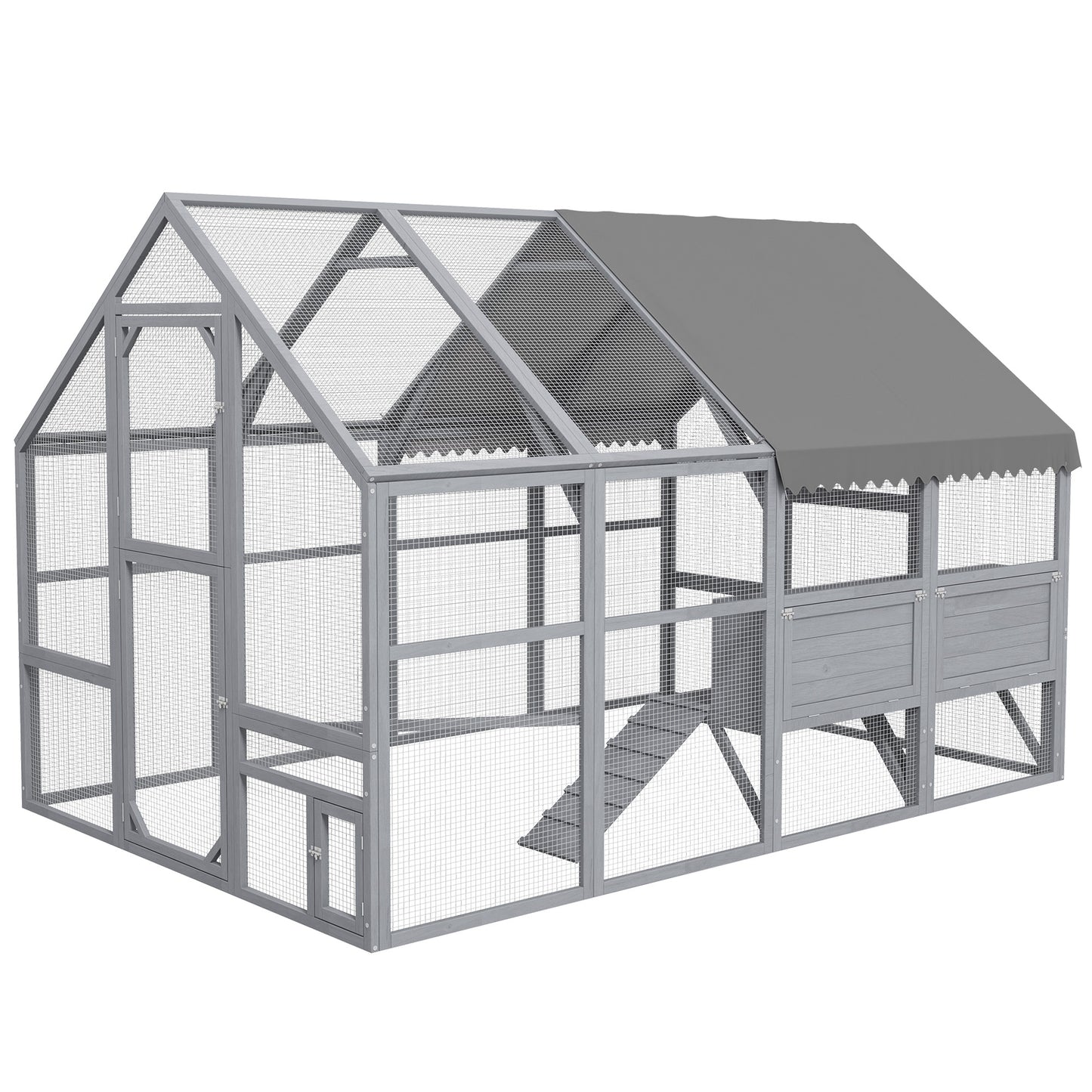 Large Chicken Coop with Nesting Box and Water-Resistant Cover - Gray, 1240x740x225mm