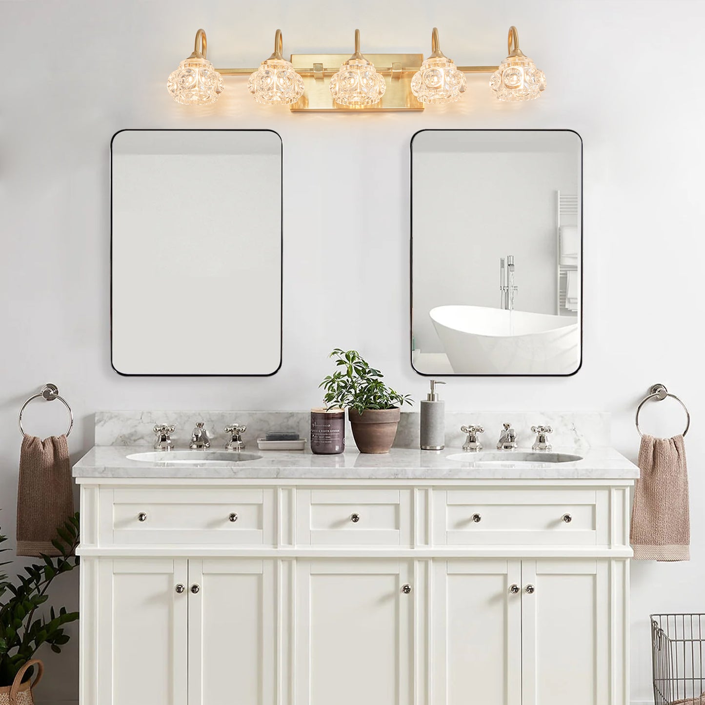 Modern 5-Light Gold Crystal Bathroom Vanity Light Fixture