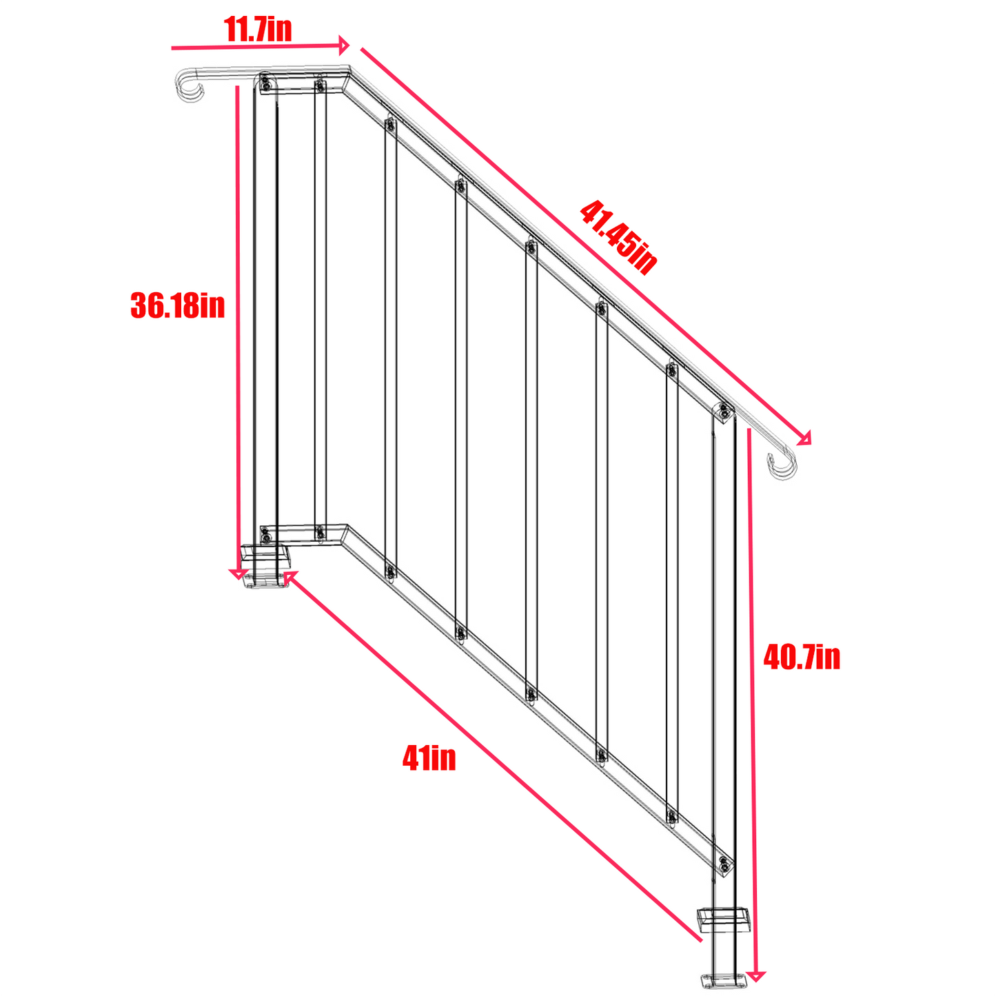 4 Step Galvanized Steel Hand Rails For Outdoor Steps Curved Ends And