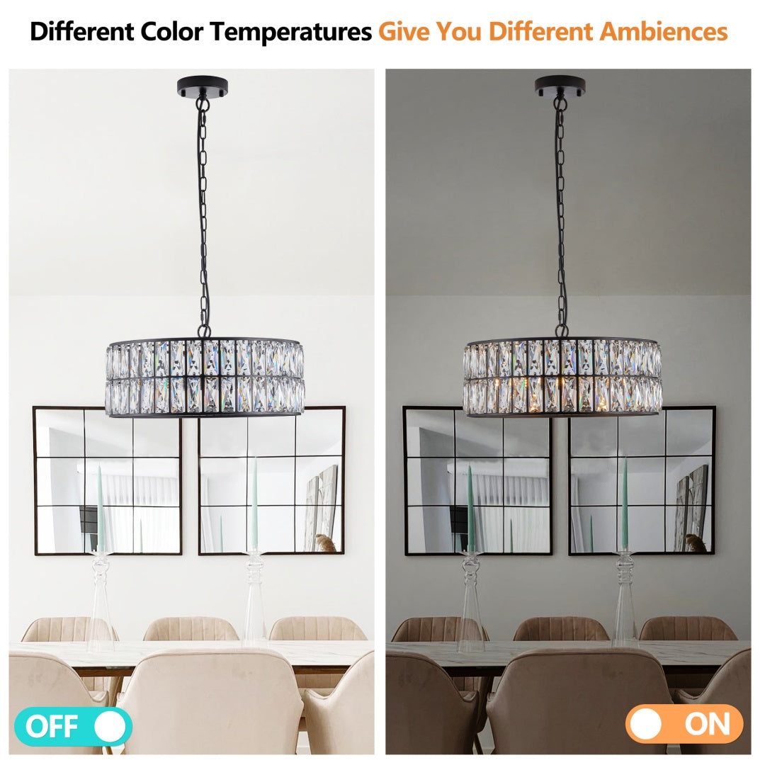 Black Crystal Drum Chandelier - 6-Light Pendant Fixture