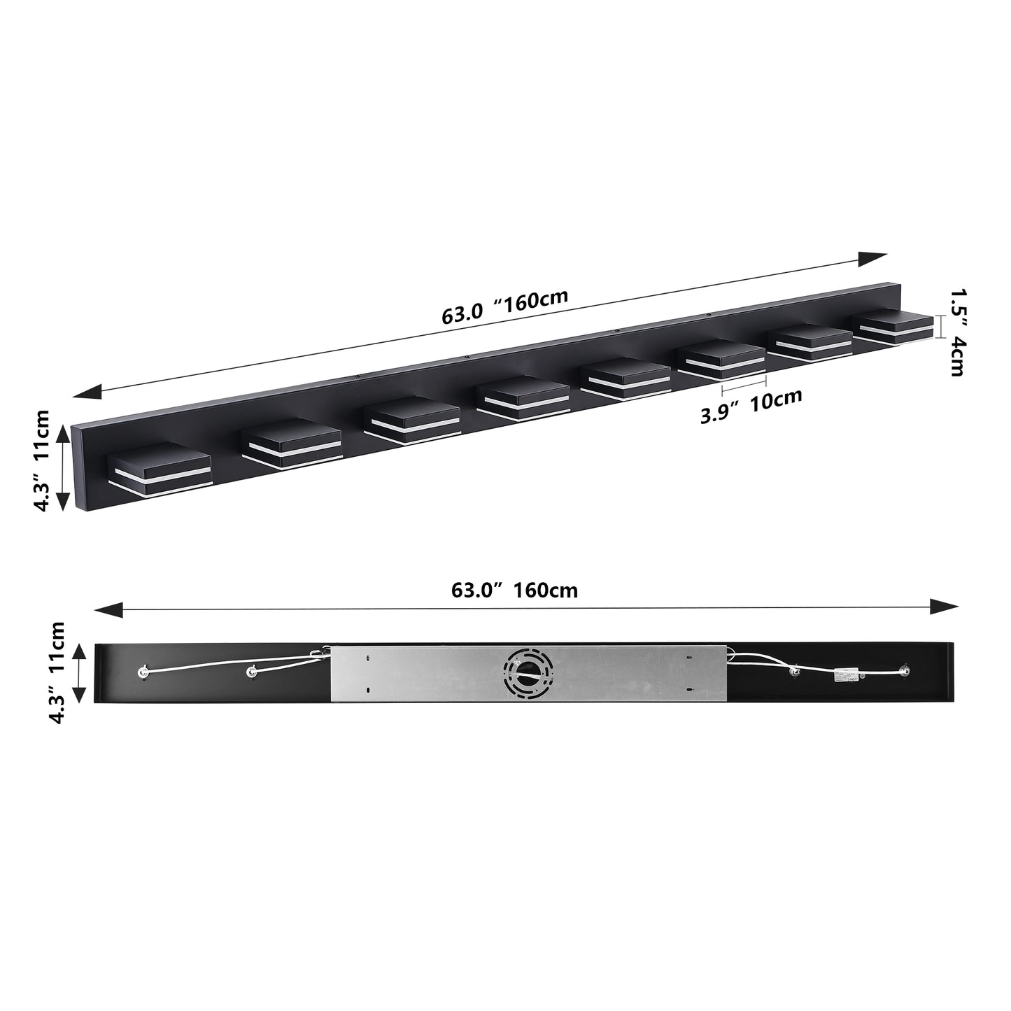 Modern Black LED Wall Sconce - 8-Light Bathroom Vanity Light