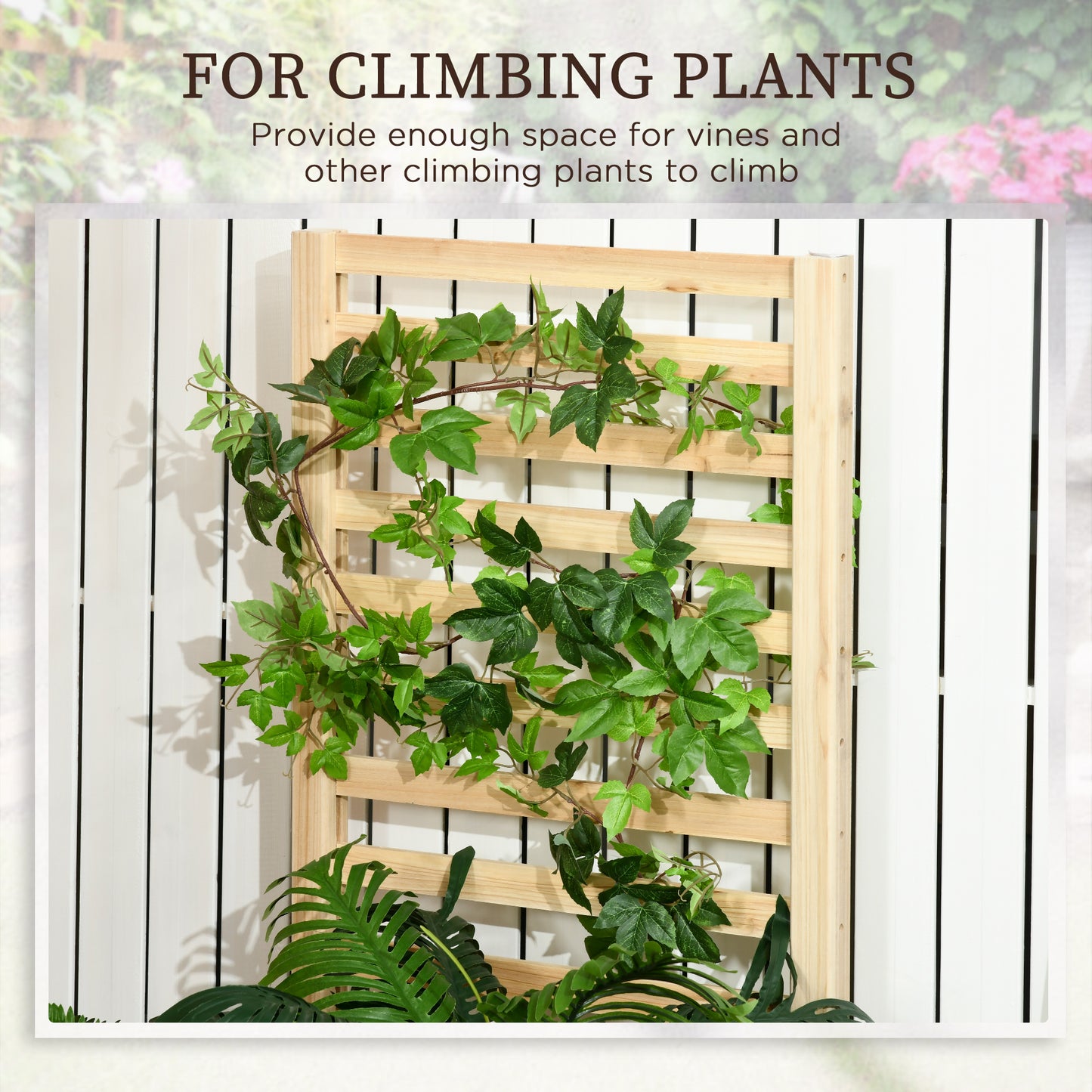 Wood Planter Box with Trellis for Climbing Plants - Outdoor Garden Bed 91x24x43 Natural Wood
