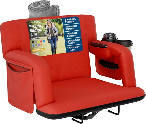 Premium Reclining Stadium Seat with Back Support - Red 25"
