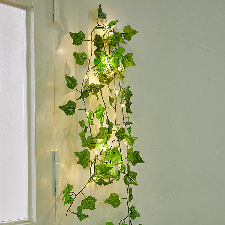 Battery-Operated Rattan String Lights with Maple Leaf Green LED for Holiday & Party Decor