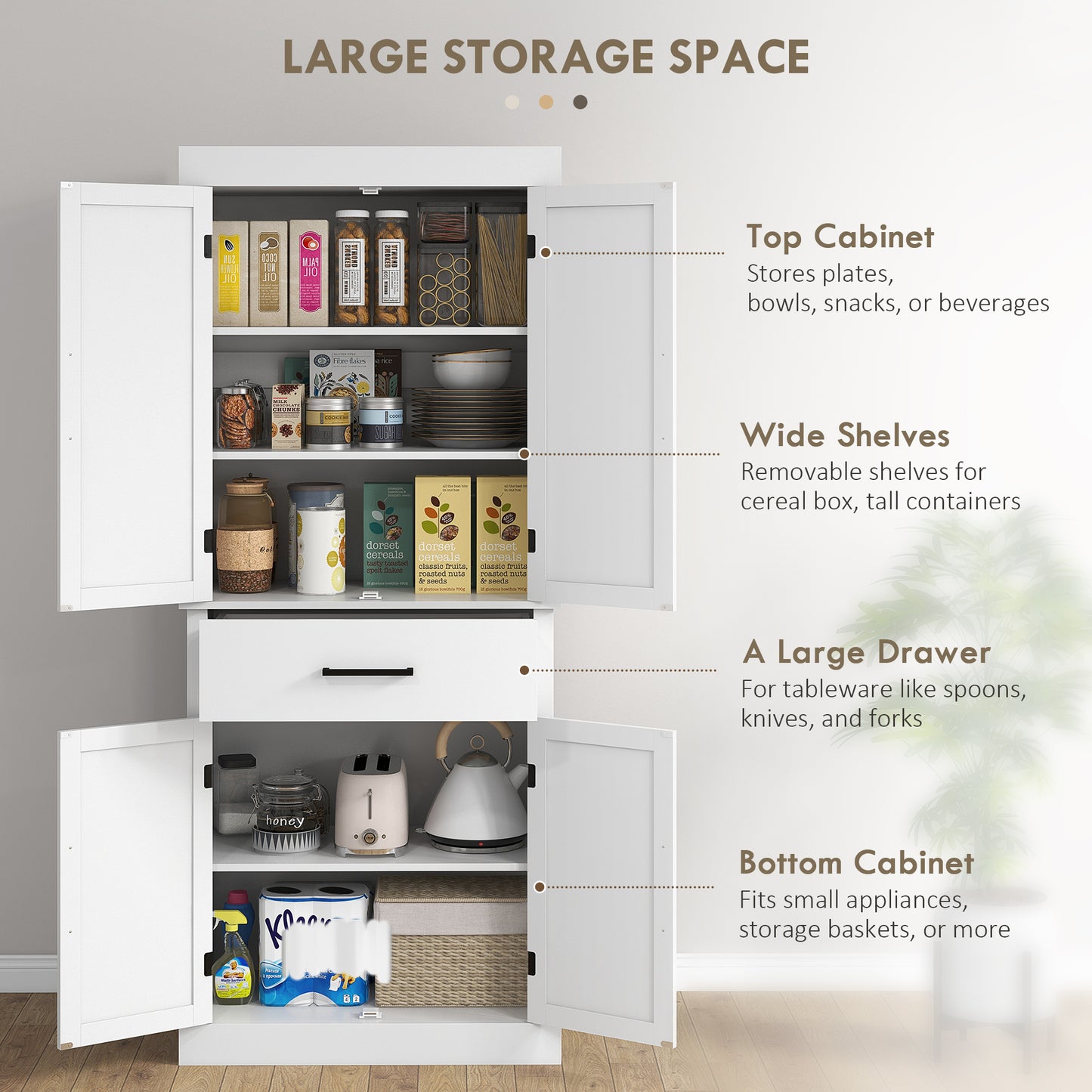 72" Tall Kitchen Pantry Cabinet with Barn Doors & Adjustable Shelves - White