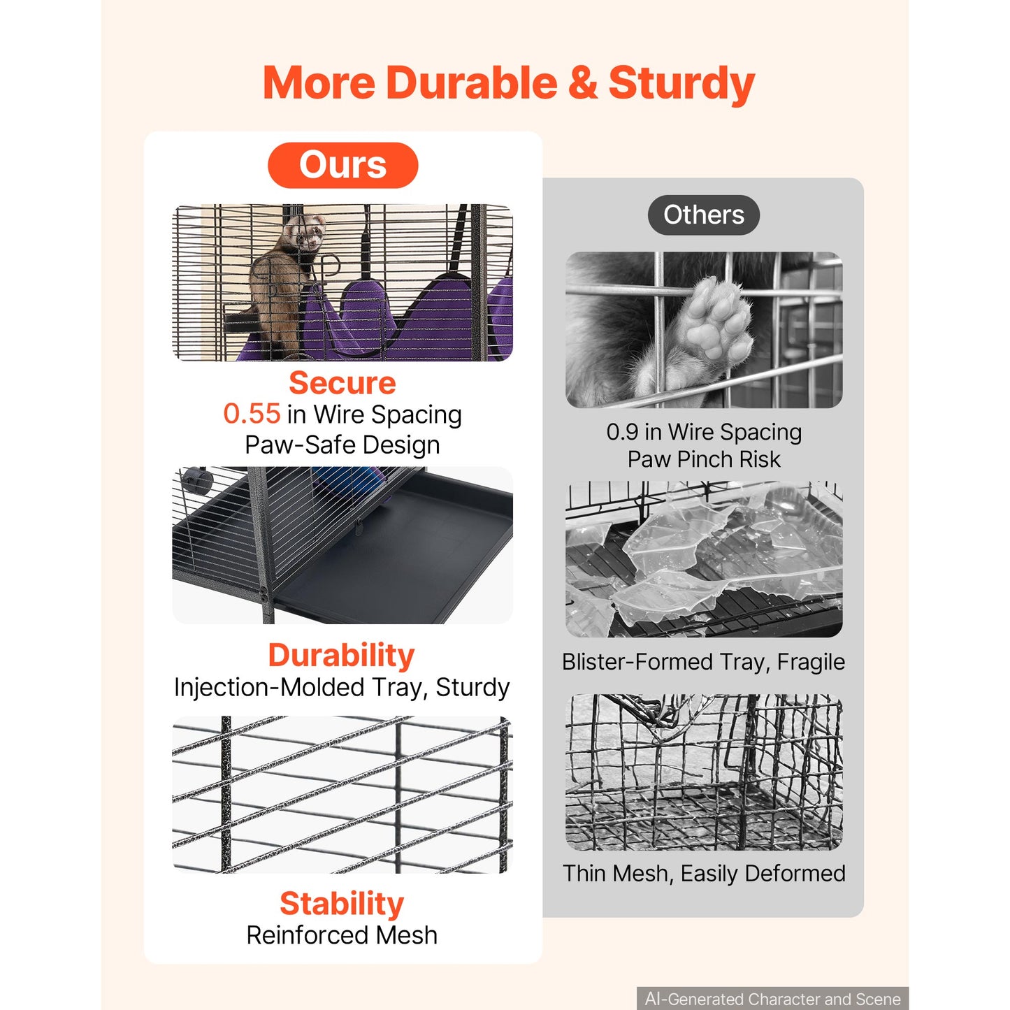 Small Animal Cage 44.5 Inch 4-Tier Rolling Ferret & Rodent Habitat with Hammock Ramps & Tray