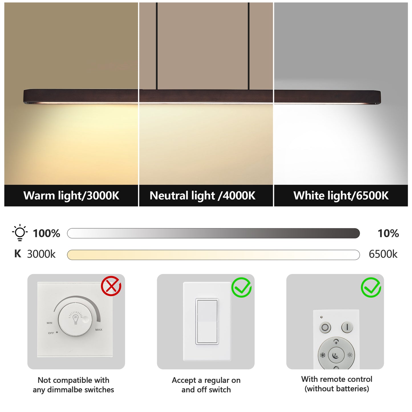 51-Inch Walnut Modern LED Pendant Light - Adjustable Hanging Fixture