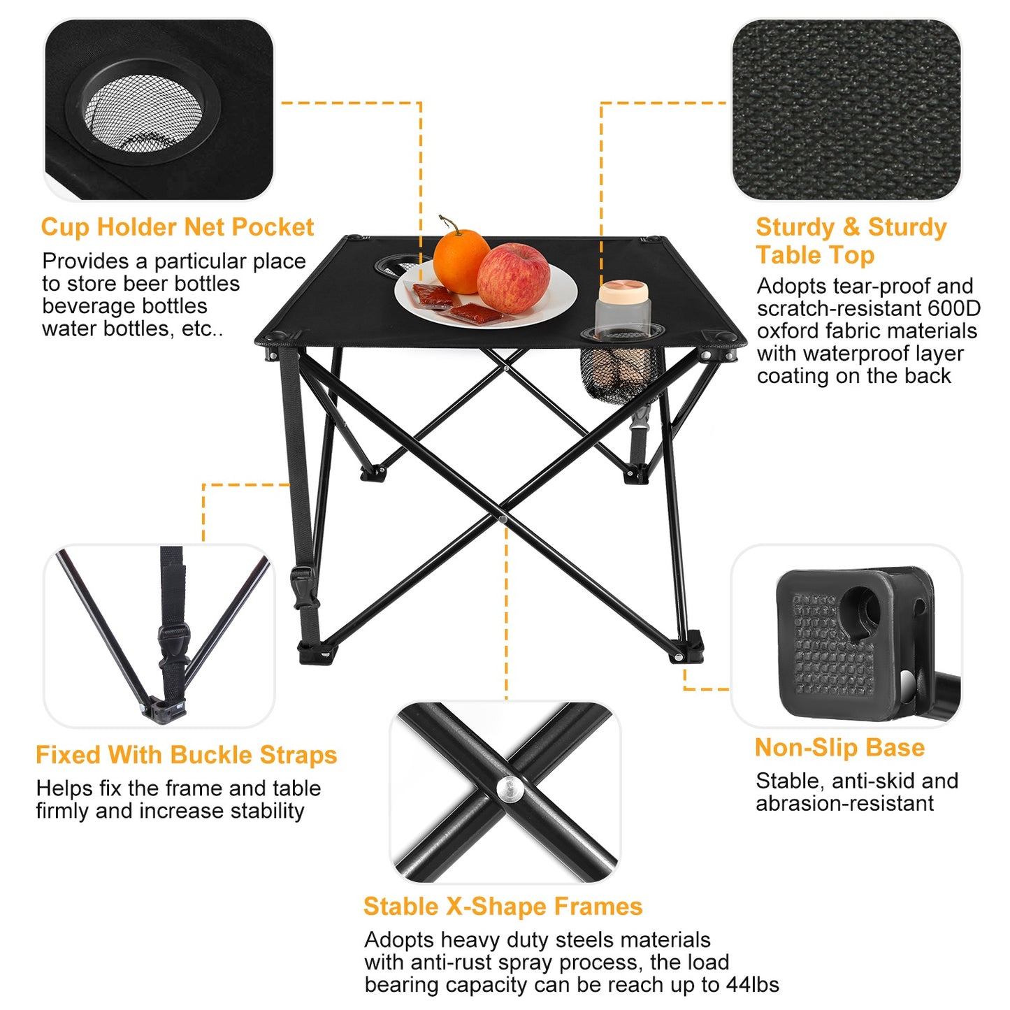 Portable Folding Camping Table with Cup Holders - Multiple Colors & Sets