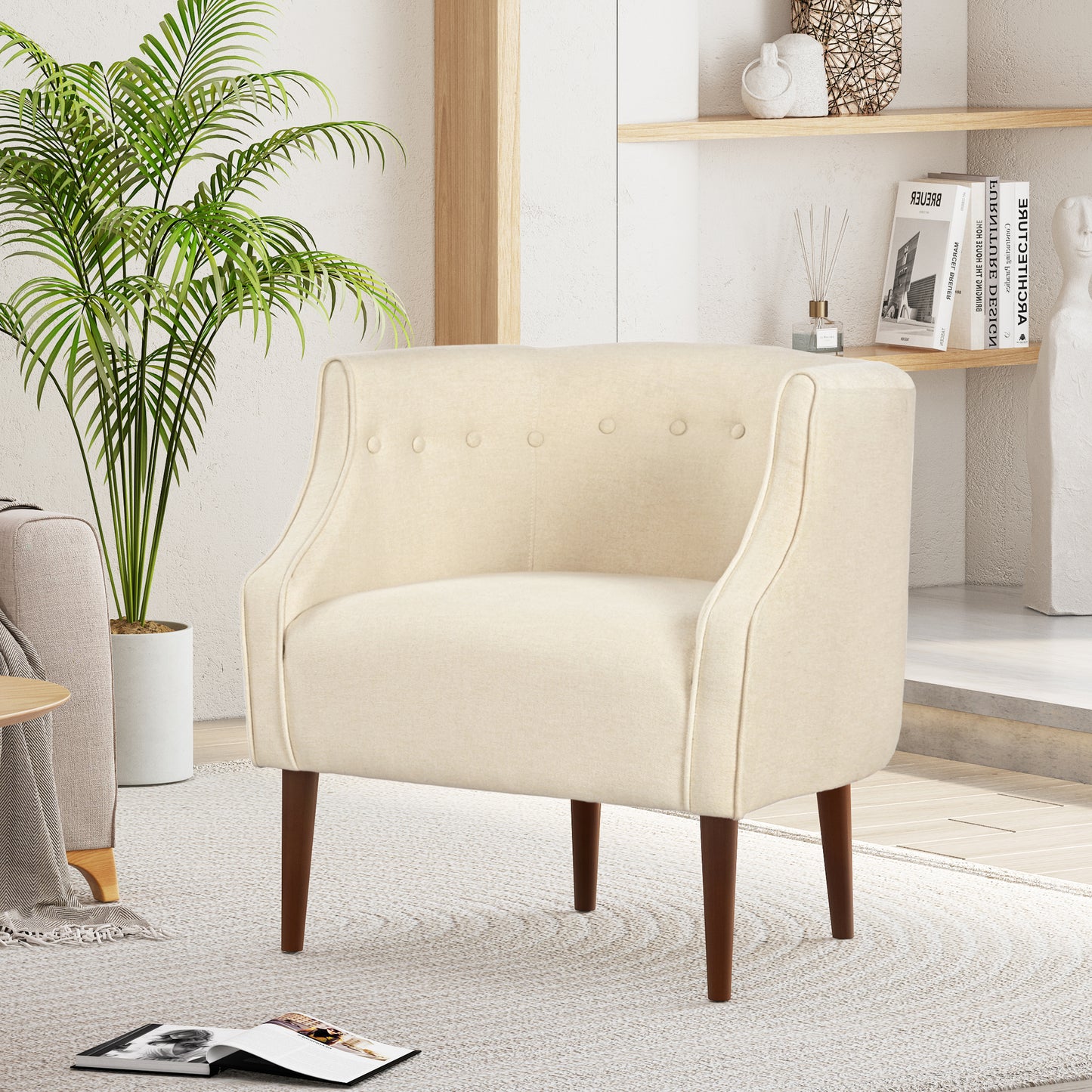 Modern Club Chair With Button-Tufted Back & Tonal Piping