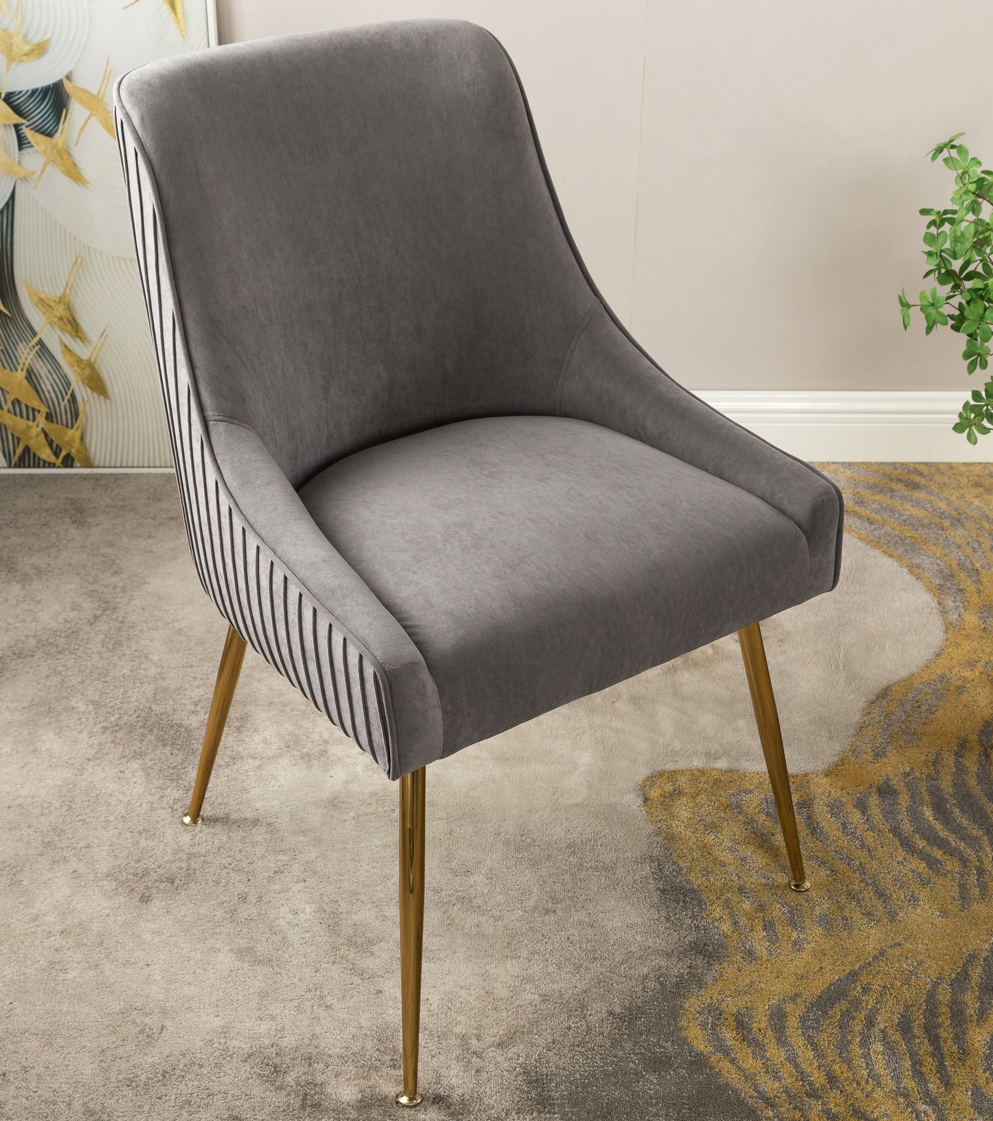 Velvet Dining Chair With Gold Legs, Modern Upholstered Accent Chair,