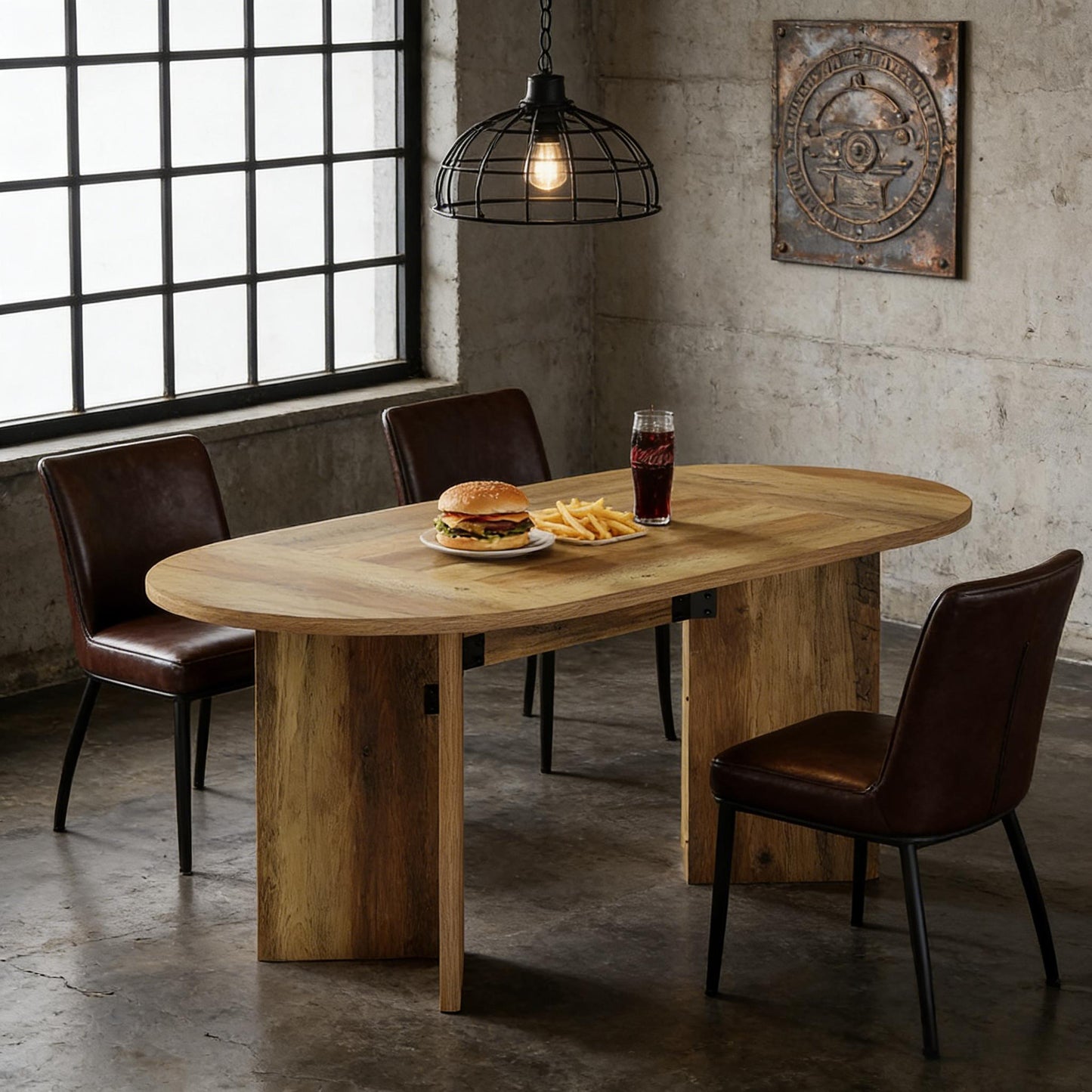 Spacious Oval Kitchen Table - Brown Farmhouse Design