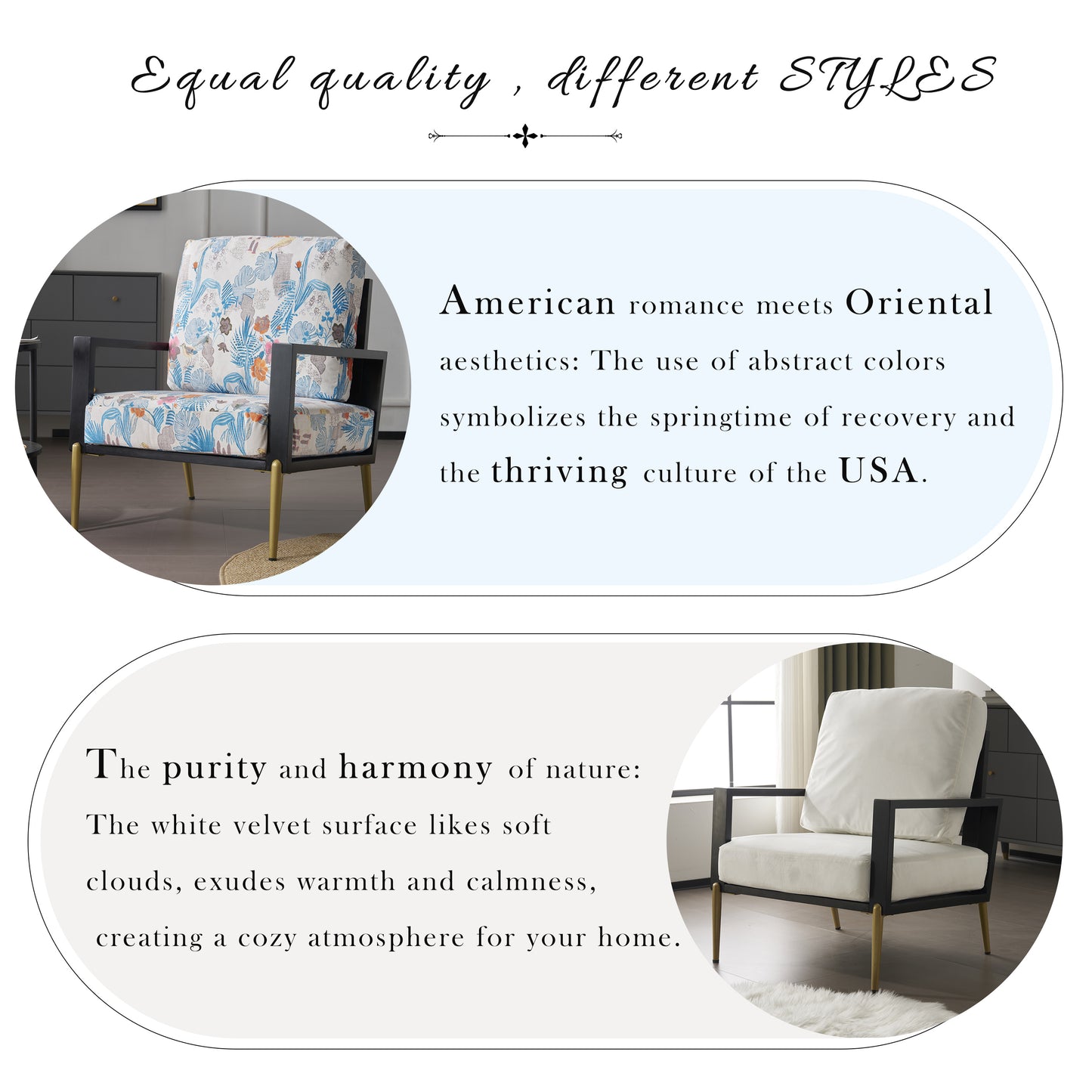 Floral Velvet Accent Chair with Solid Wood Frame - Blue