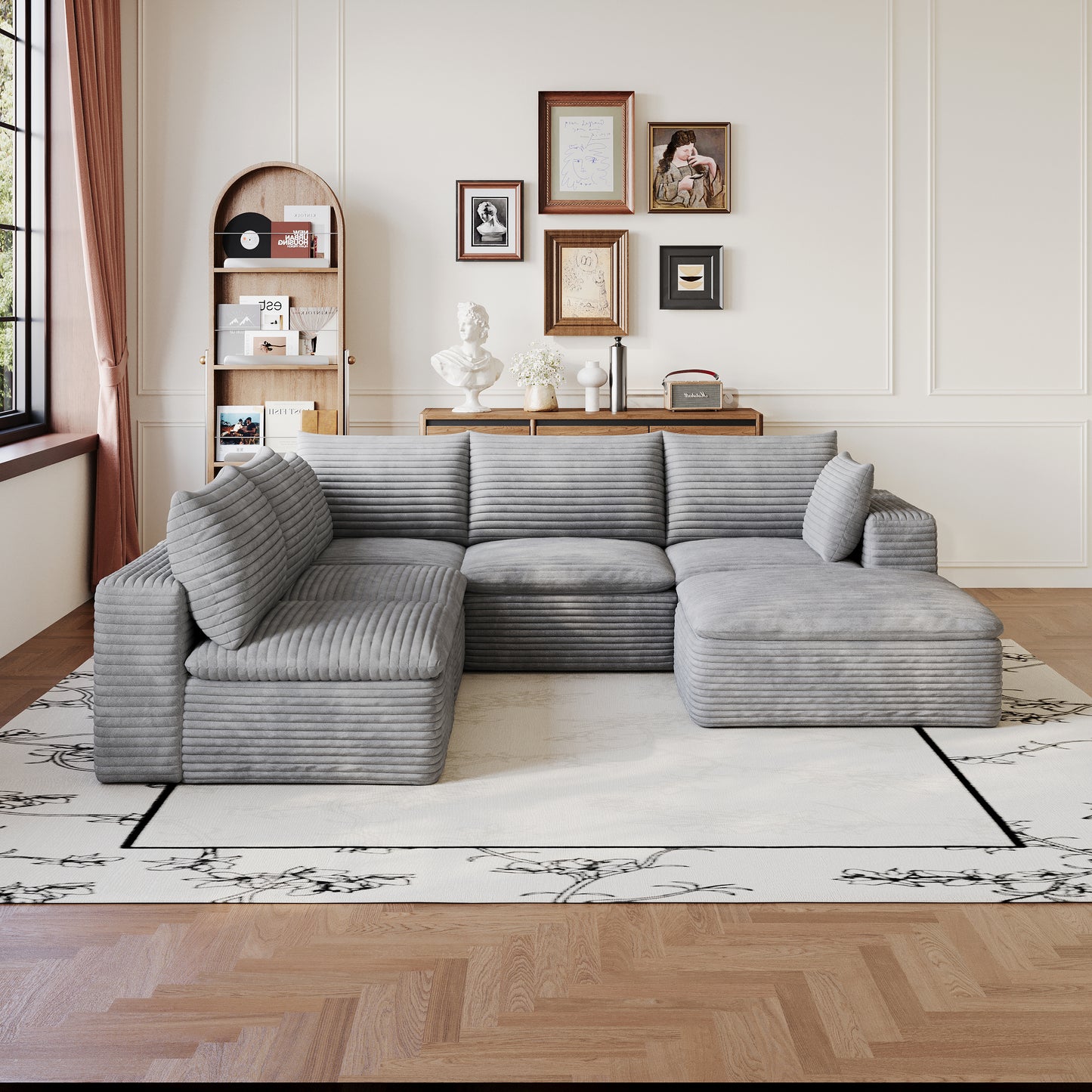 Cloud Sofa - 99x103" Modular Corduroy Fabric Couch, Grey