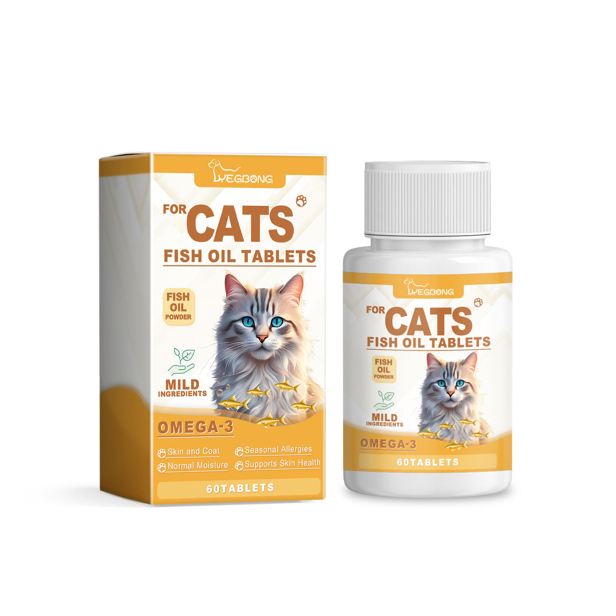 Cat Fish Oil Vitamins for Skin & Coat - 60 Tablets