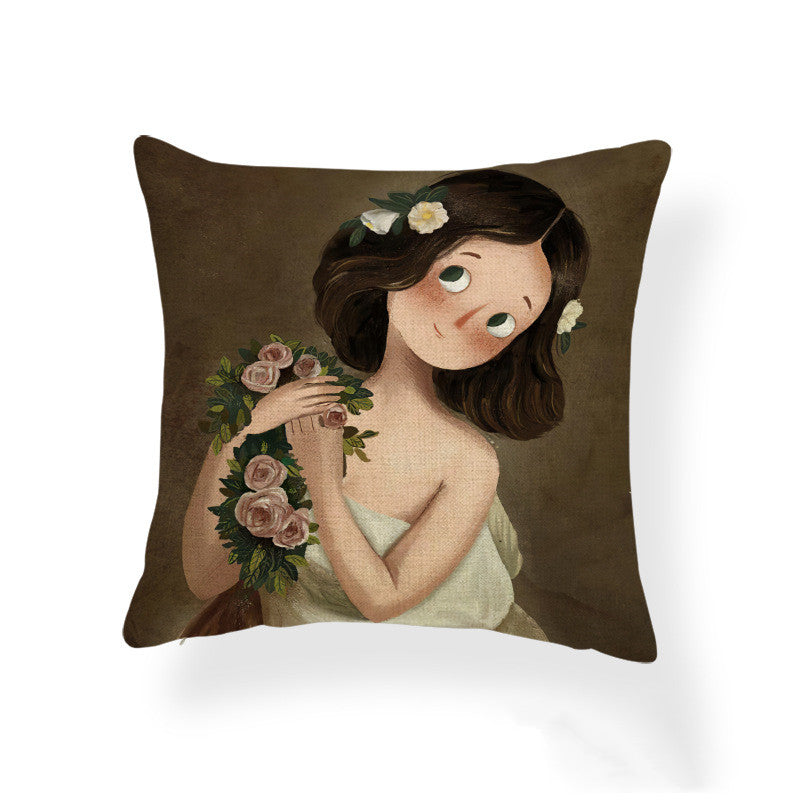 Cartoon Girl Printed Pillowcase Cushion Cover Home Decor 45x45cm