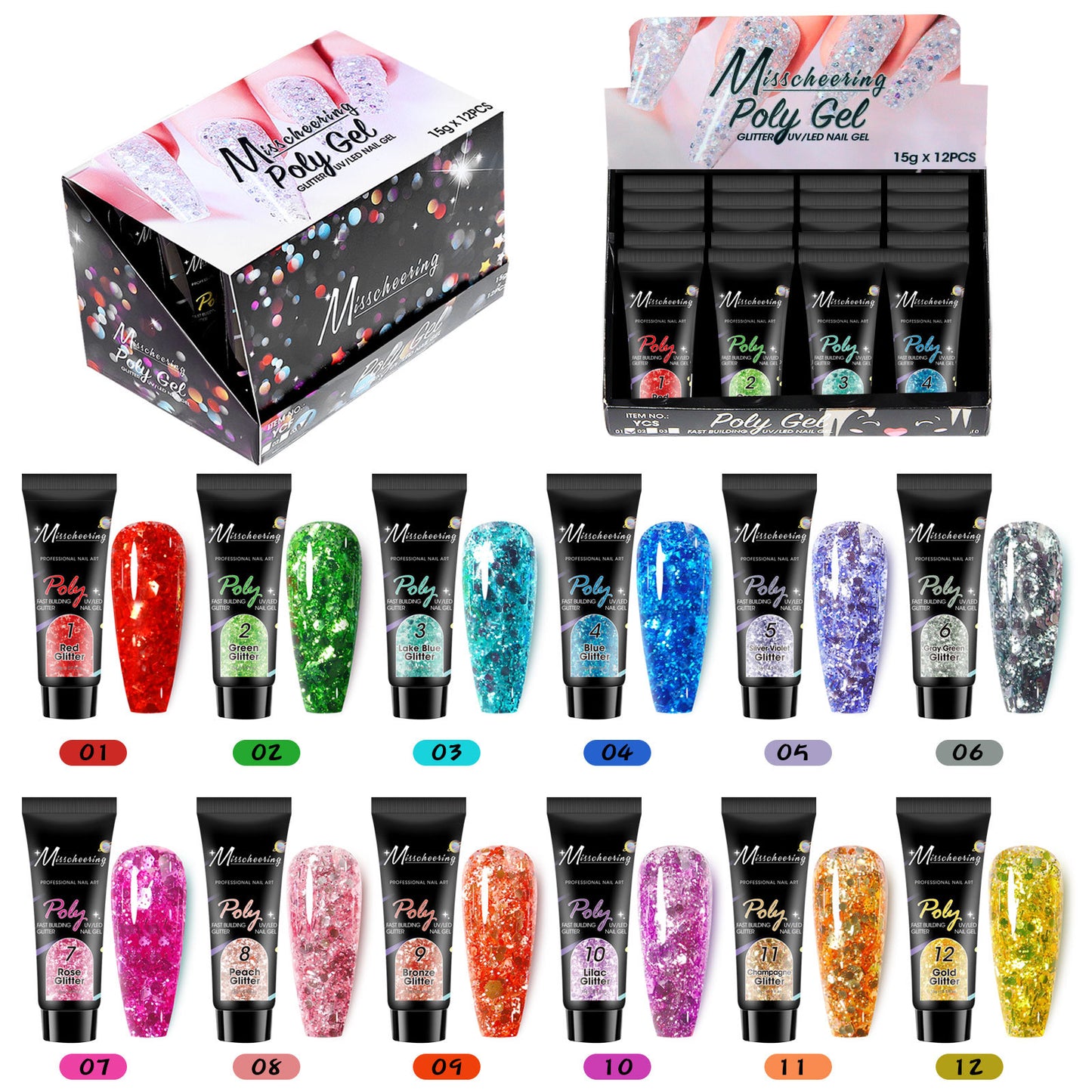 12-Color Sequin Nail Extension Kit - Nail Art & Gel Accessories