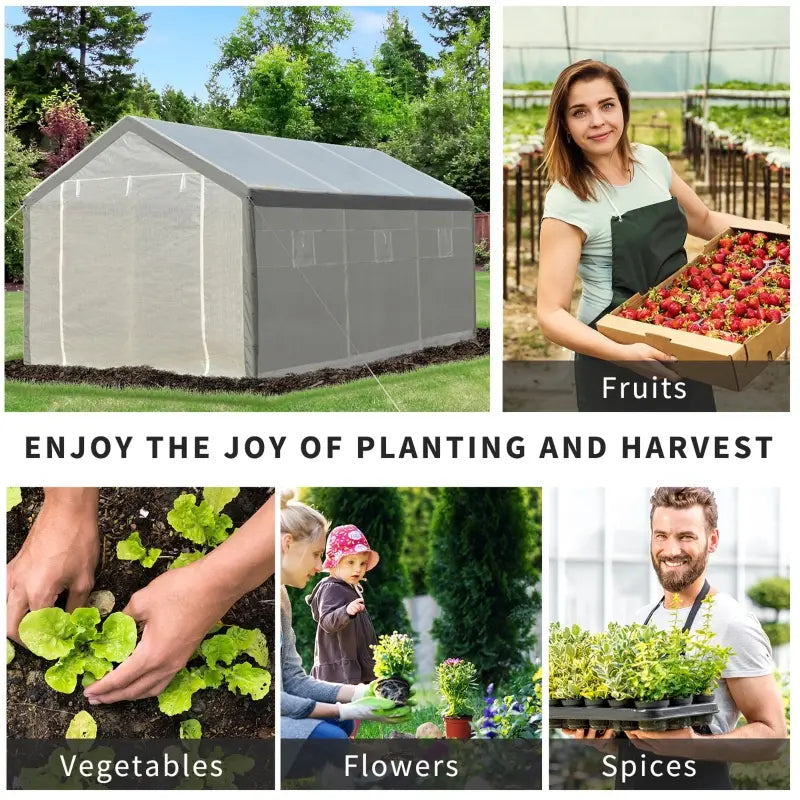 Walk-In Greenhouse with Roll-Up Windows and Weather Cover - White Garden Shelter