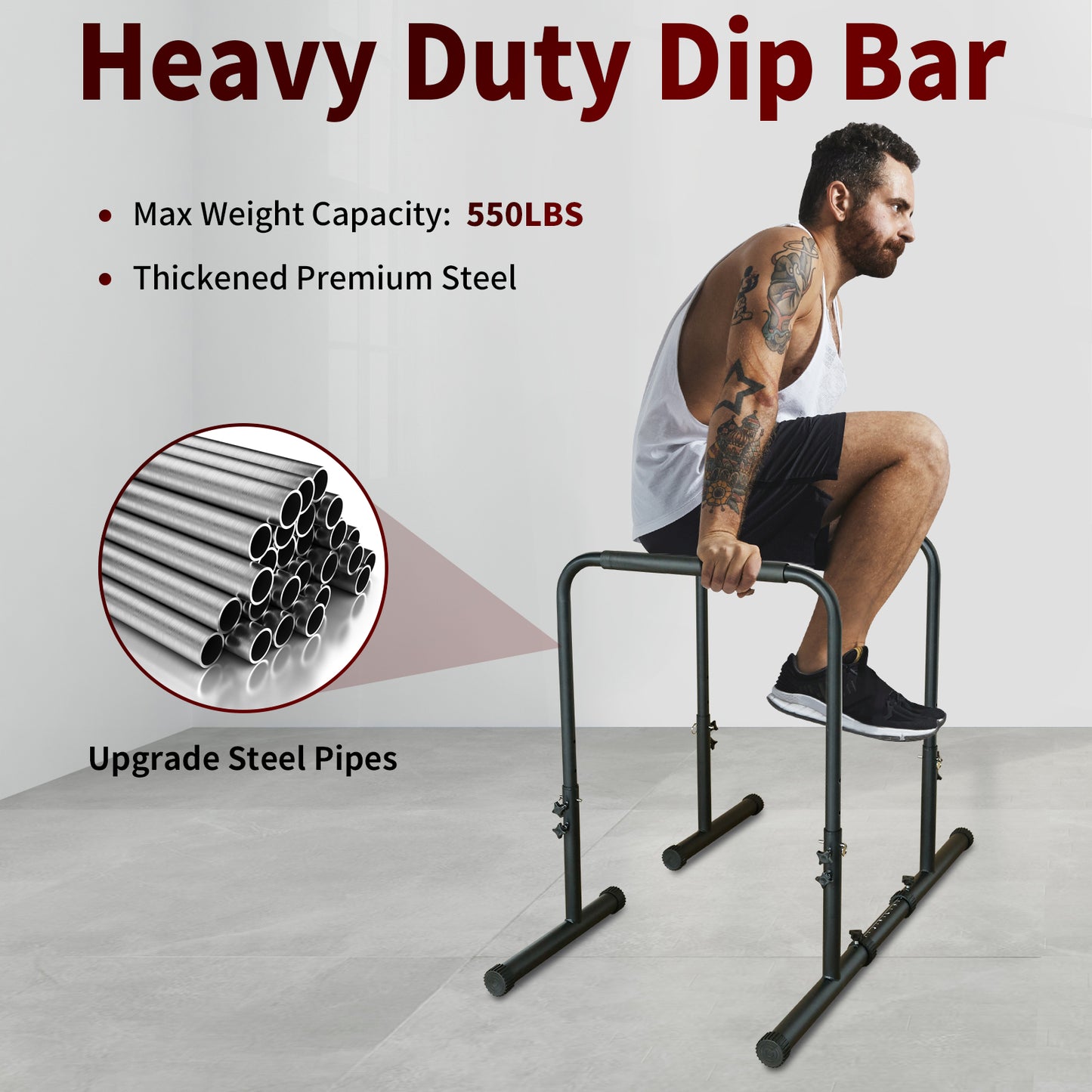 Adjustable Power Tower Dip Station with Pull Up Bar - Black