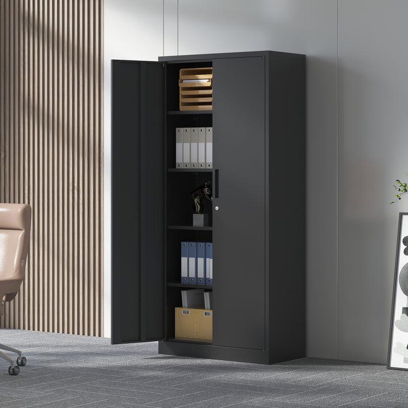 Heavy-Duty Black Steel Garage Storage Cabinet with Lock - 4 Shelves