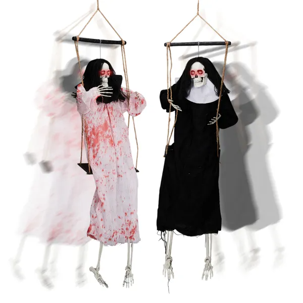 Hanging Grim Reaper Ghost Decorations - 3ft LED Eyes & Sounds (2-Pack)