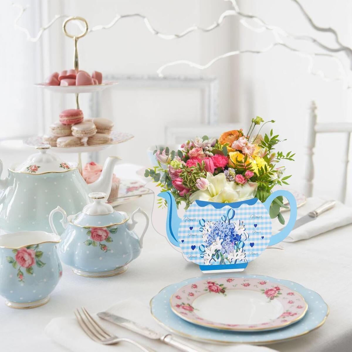 24 Pcs Tea Party Flower Box Centerpieces - Pink, Blue, Green, Yellow