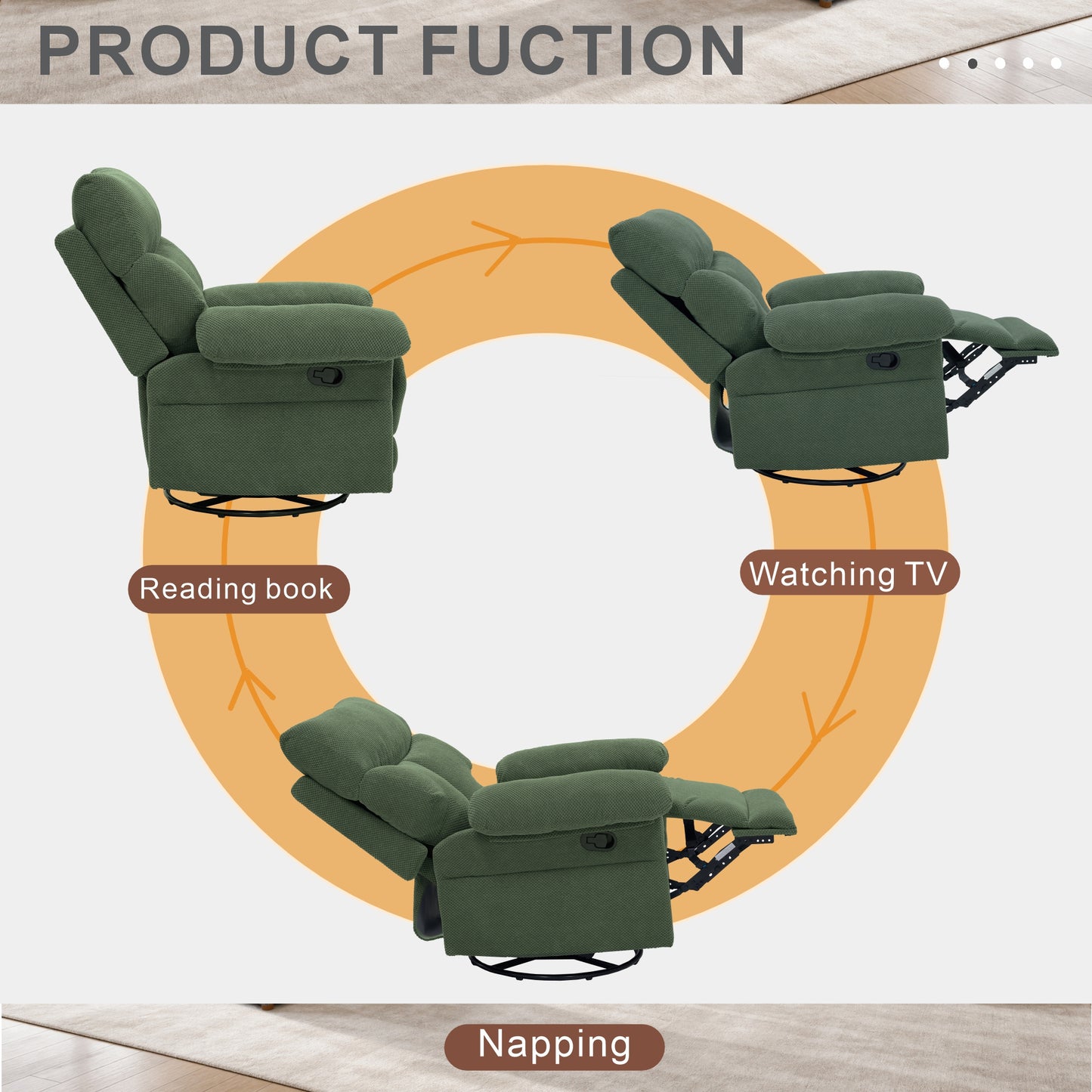 Modern Dark Green Swivel Rocker Recliner Chair - Plush Comfort