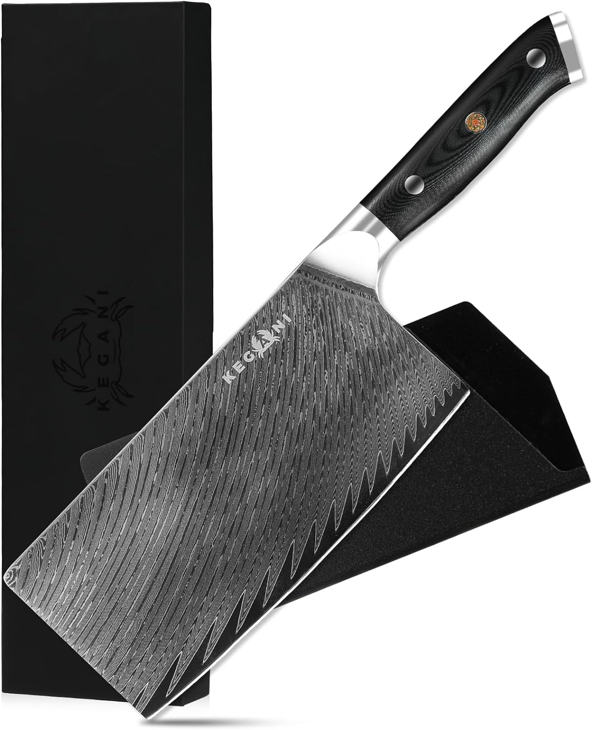 7-Inch Damascus Meat Cleaver Knife - AUS-10 Steel Core, G10 Handle