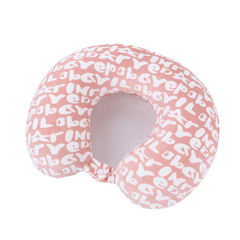 Letter Print U-Shaped Travel Neck Pillow with Microbead Filling and Snap Button