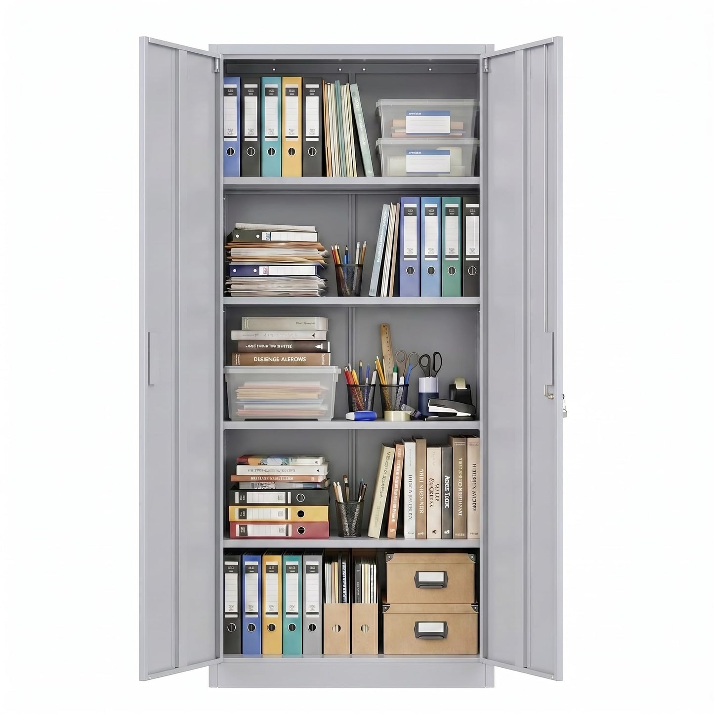 Lockable Metal Garage Storage Cabinet with 4 Adjustable Shelves - Gray