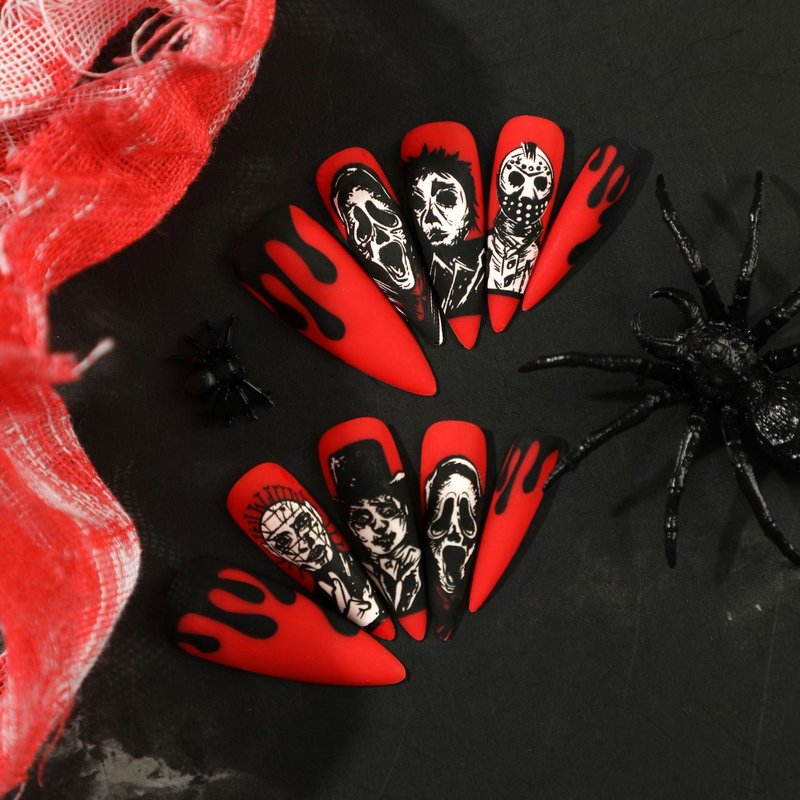Halloween Skull Nail Tips - 24pc Long Pointed Press-On Set