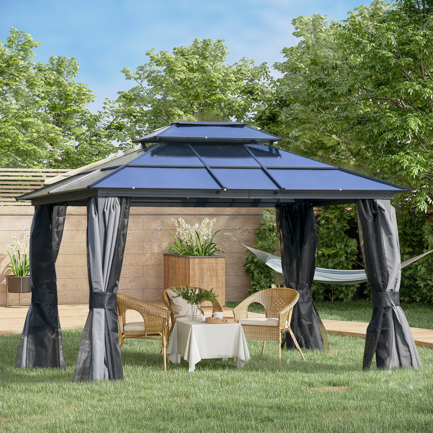 10x12 Hardtop Gazebo Canopy with Polycarbonate Roof - Light Gray