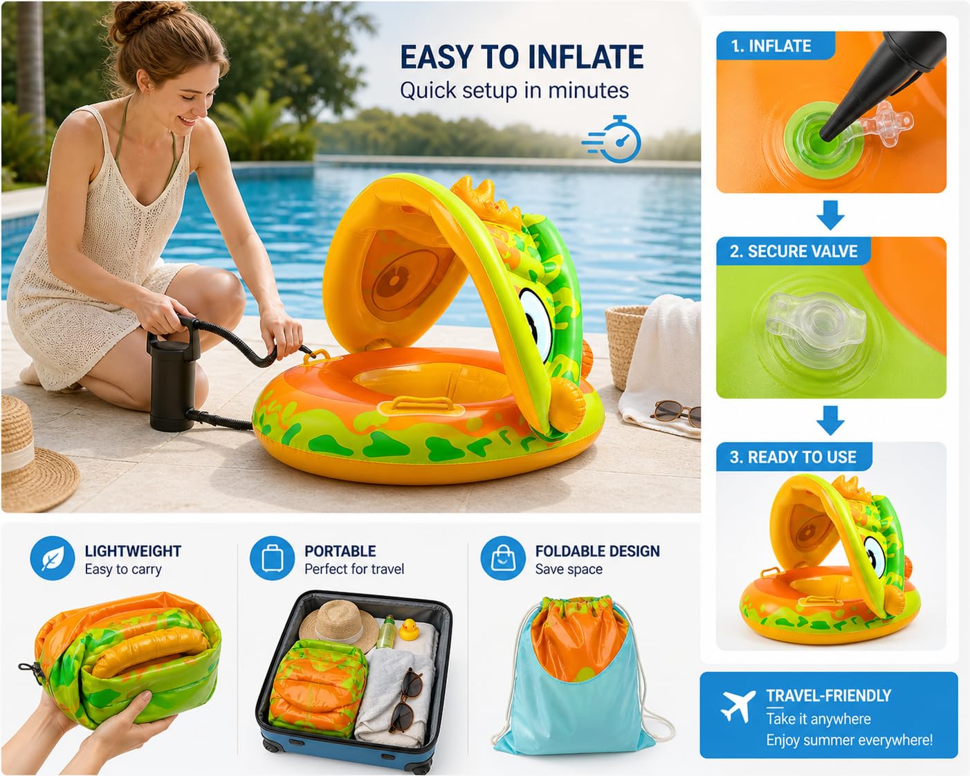 Baby Swimming Ring with Adjustable Safety Seat - Pink