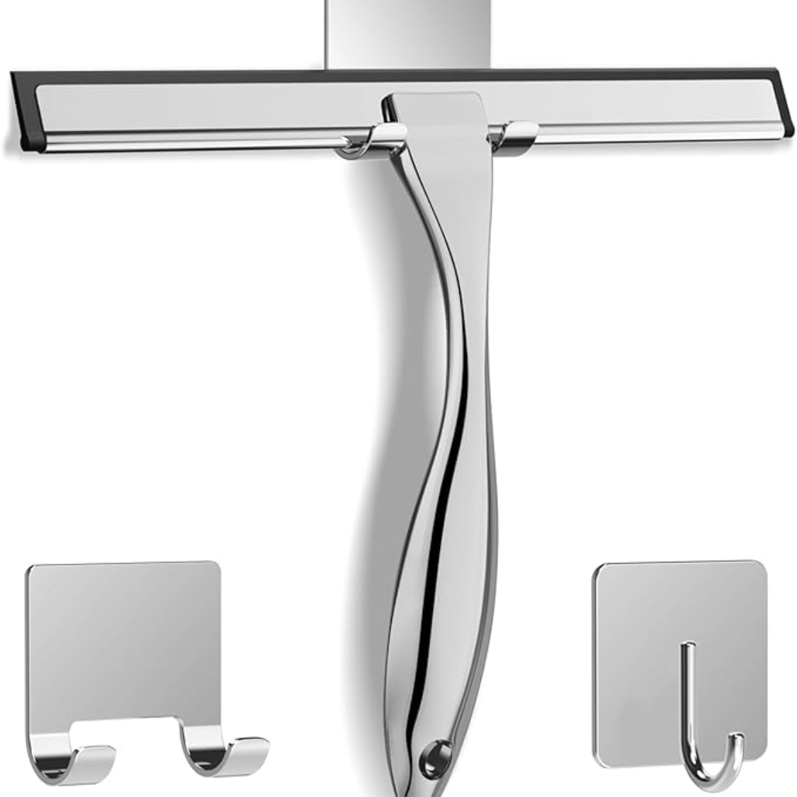 Stainless Steel Shower Squeegee with Adhesive Hooks - Silver
