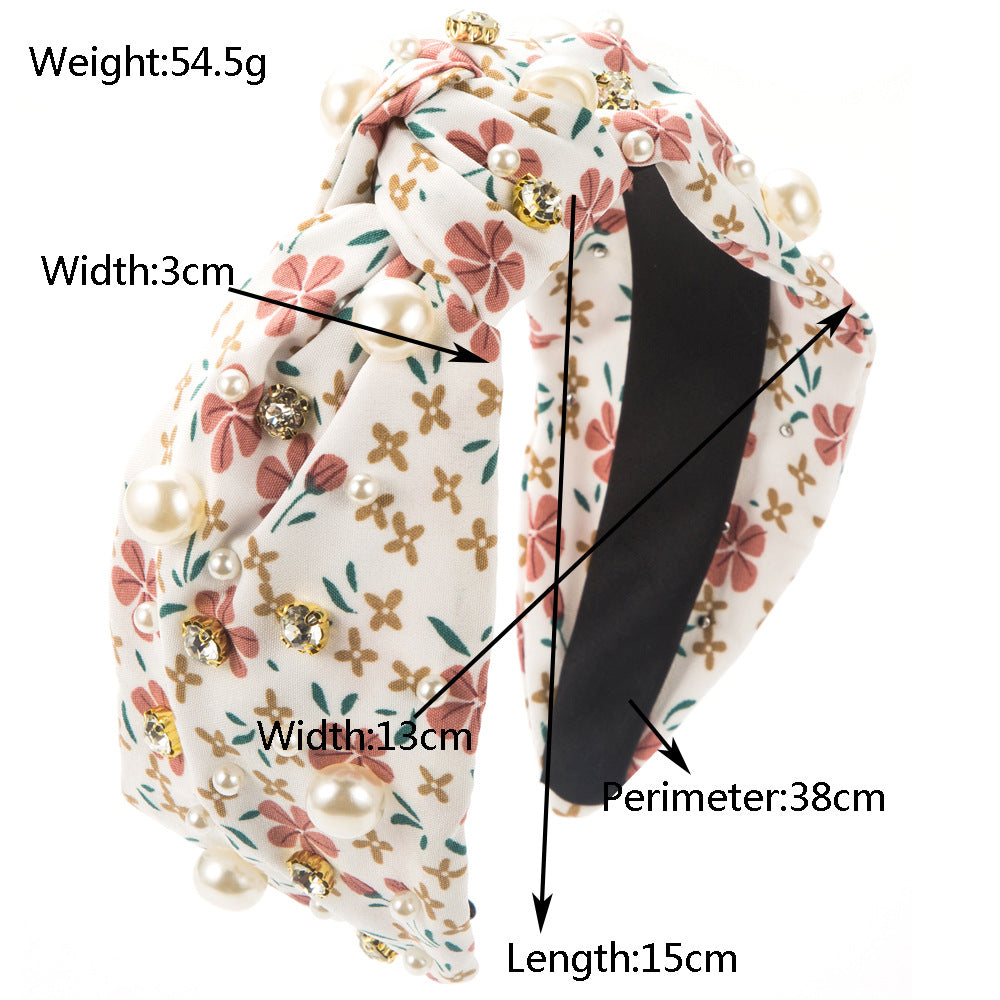 Floral Knotted Rhinestone Hair Band - Rose Red