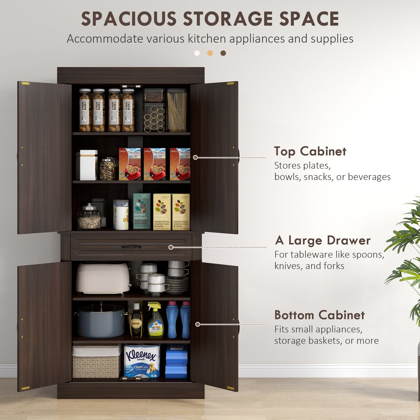 71" Freestanding Kitchen Pantry Cabinet with Drawer - Coffee