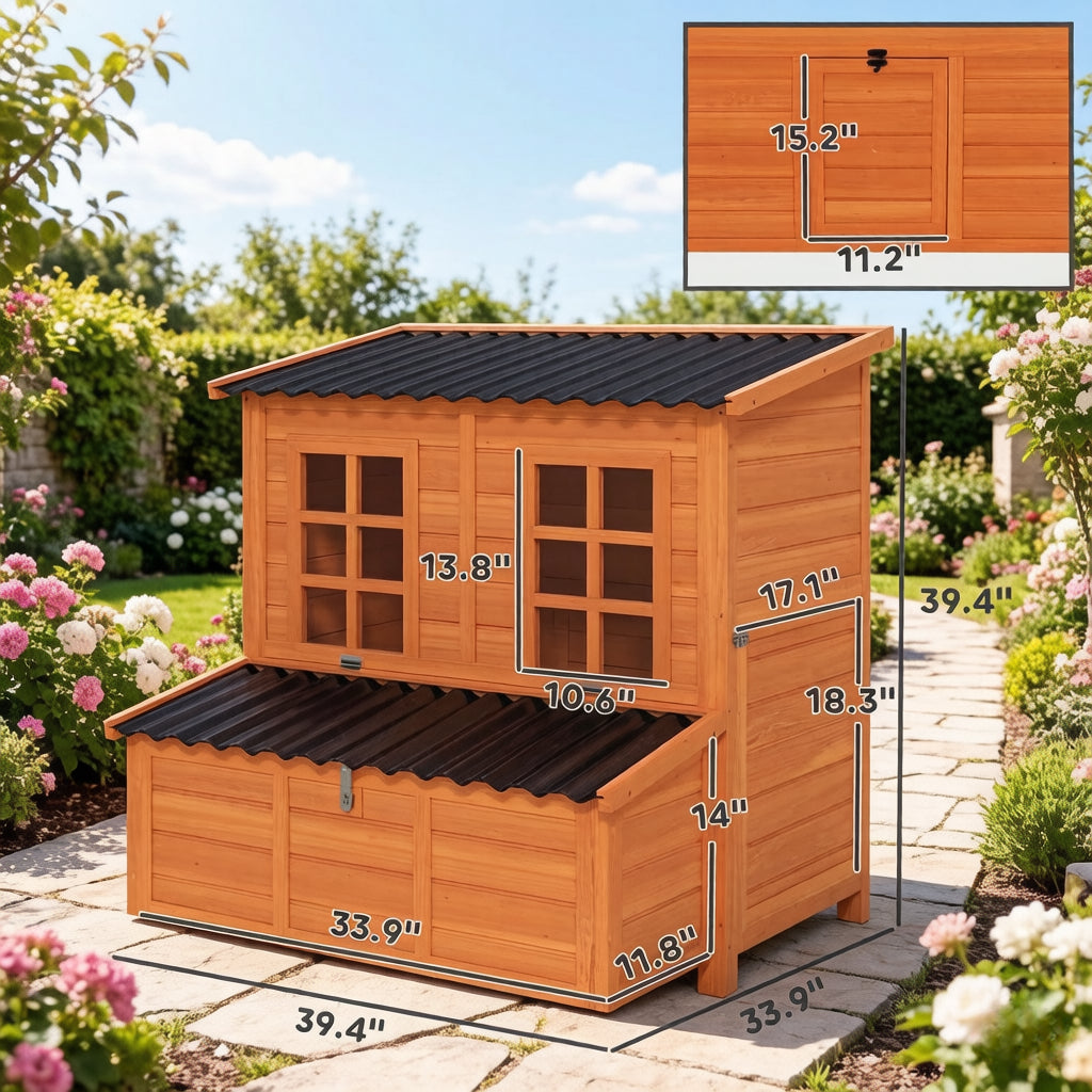 Wooden Chicken Coop with Nesting Box & Pull-Out Tray - Orange